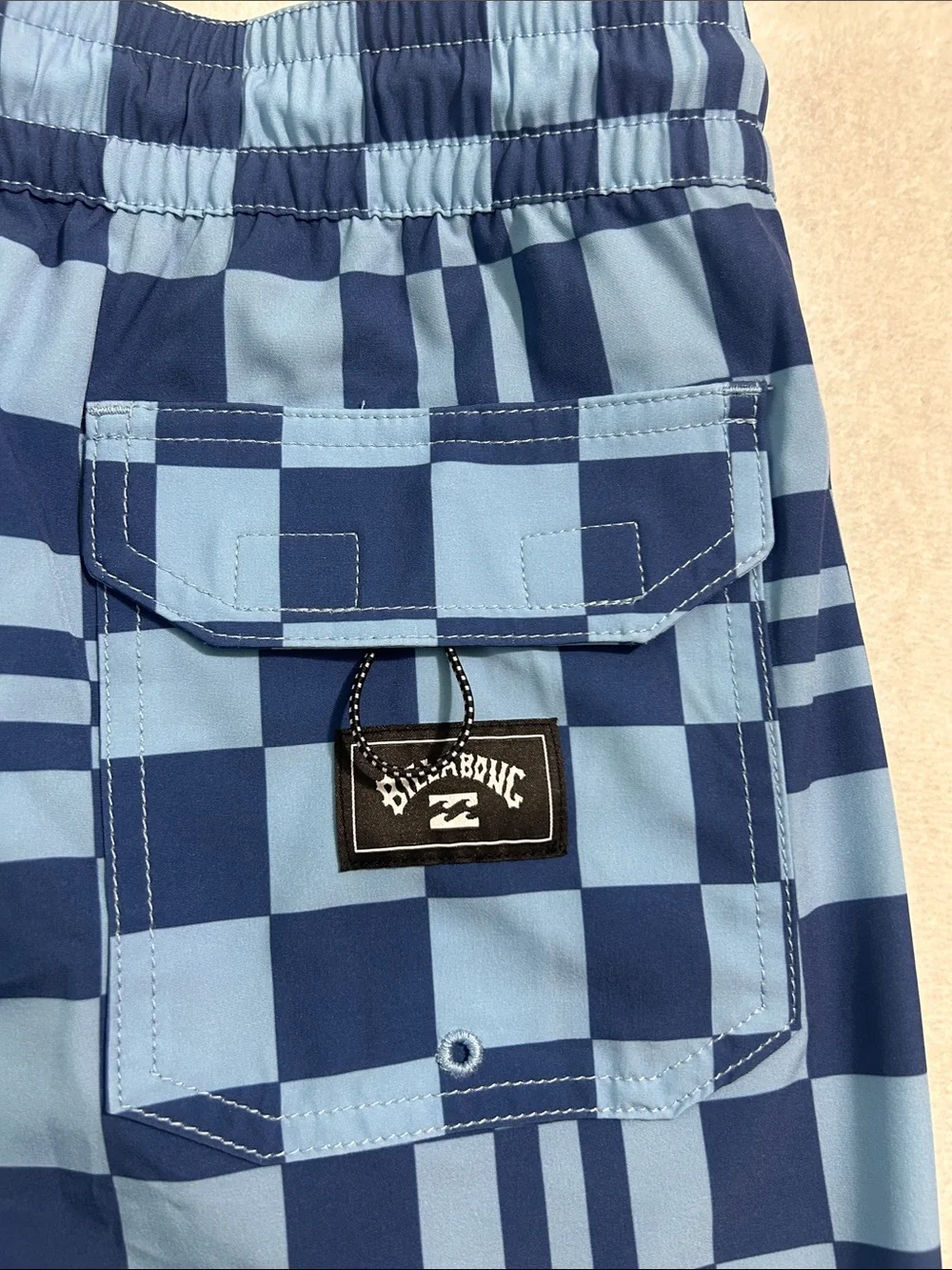 Billabong Small Trunks Travis in Faded Denim blue geometric windowpane check NWT